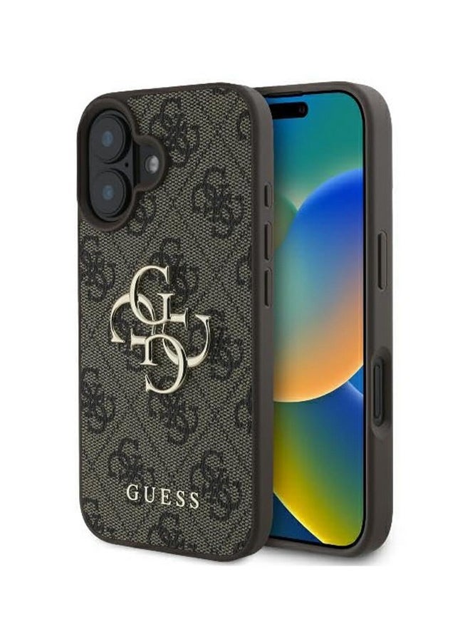 CG MOBILE Guess iPhone 16 Case [Official Licensed] PU Leather Case with 4G Big Metal Logo | Shock Absorption Protective Case/Cover Designed for iPhone 16 (6.1-Inch) (2024) - Brown