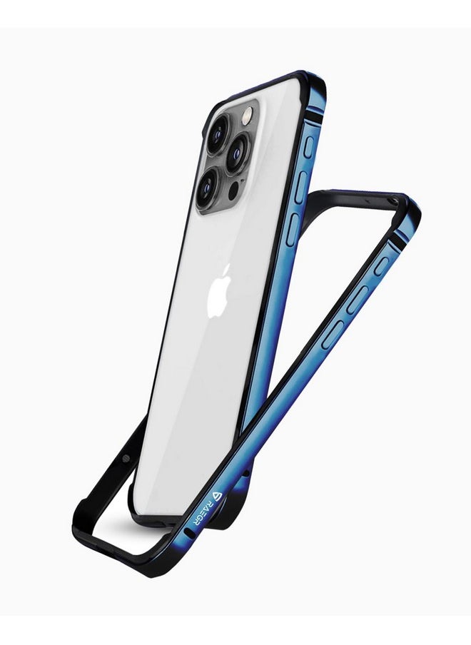 RAEGR iPhone 15 Pro Case | Anodized Aluminum Bumper | Supports Mag-Safe Wireless Charging | Edge Armor Protective Minimal Case Designed for iPhone 15 Pro (6.1-Inch) (2023) - Blue RG10512