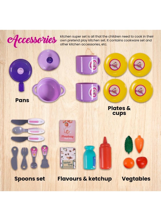 Baybee Pretend Play Kitchen Set for Kids Girls, Little Chef Kids Big Cooking playset with Accessories Pots, Food Toys with Adorable Portable Trolley Light & Sound Birthday Gift Toys for 1+ Years Boys