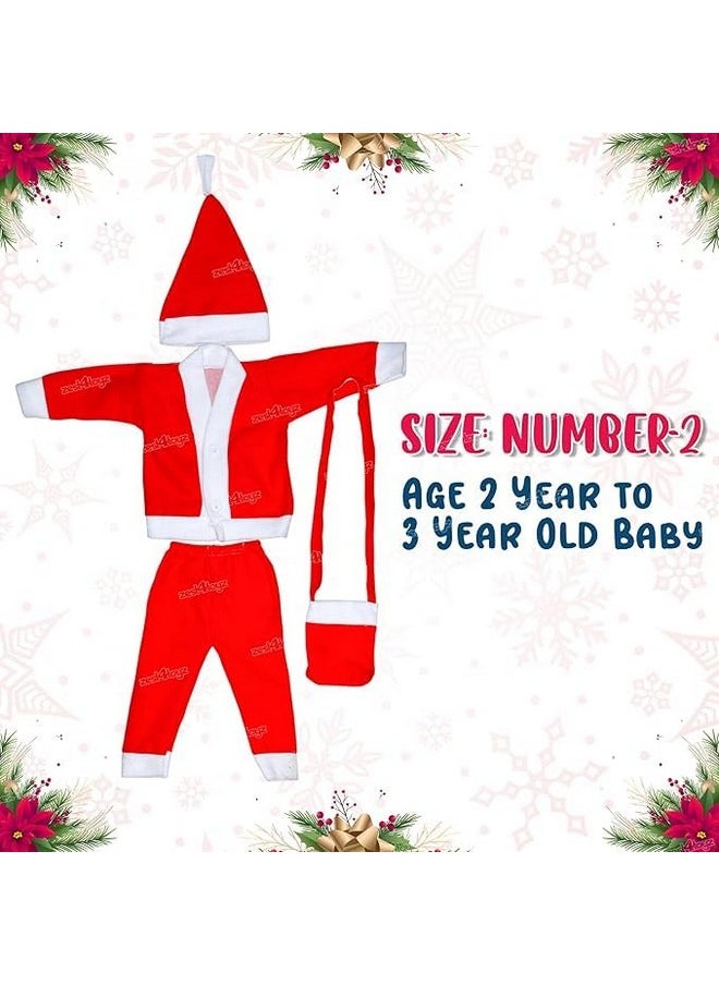 Zest 4 Toyz Synthetic Woven Santa Claus Dress For Kids Christmas Costume Dress With Jacket Pant Cap Goggles Beard And Pouch Santa Dress For Boys And Girls - Age 2 To 3 Years Old, Red