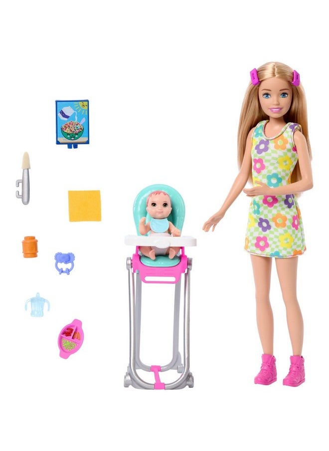 Barbie Skipper Doll & Playset with Accessories, Babysitting Set Themed to Mealtime, Color-Change Toy Play