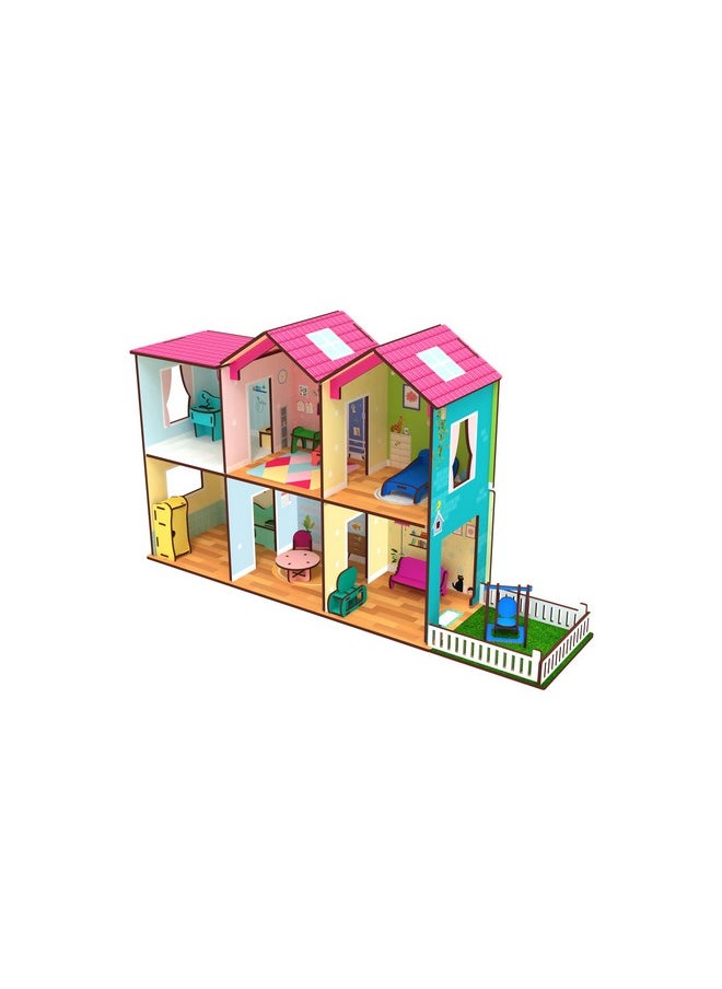 Big Size Wooden Diy Doll House For Kids With Furniture, Dolls, Side Garden And Much More! Play House Learning Toy For Girls Boys 3 4 5 6 7 Year Old Birthday Gift Dollhouse