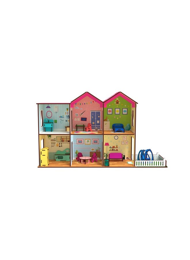 Big Size Wooden Diy Doll House For Kids With Furniture, Dolls, Side Garden And Much More! Play House Learning Toy For Girls Boys 3 4 5 6 7 Year Old Birthday Gift Dollhouse