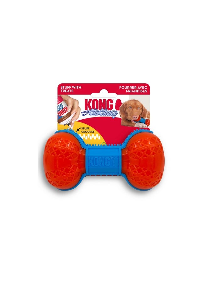 KONG ChiChewy Zippz Bone Dog Toy, Durable Dog Chew Toy, Deep Grooves for Treat Paste, Better Dental Hygiene, Perfect for Foraging, Fetching, Chewing, Treat Dispensing & Interactive Play, Medium