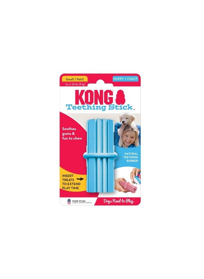 KONG Puppy Teething Stick, Gentle Chew Toy for Teething Puppies, Natural Rubber with Ridges for Sore Gums, Promotes Healthy Chewing, Stuff Dog Treats, for Crate Training, Assorted Blue/Pink, Small