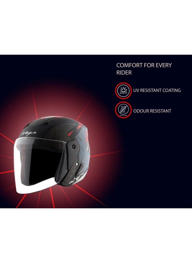 Vega Lark Twist Open Face Helmet Dull Black Red, Size: M(57-58 cm)
