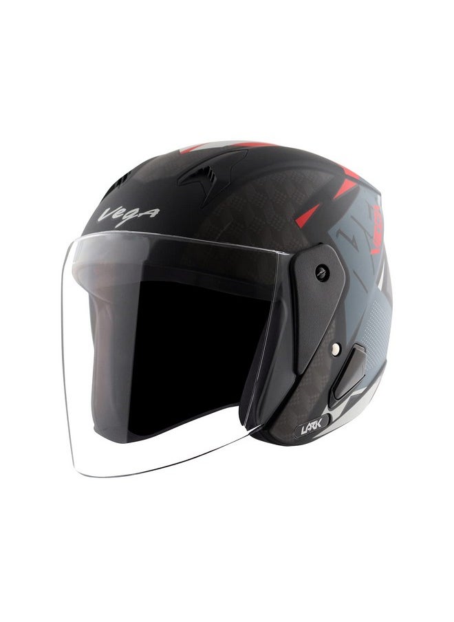 Vega Lark Twist Open Face Helmet Dull Black Red, Size: M(57-58 cm)