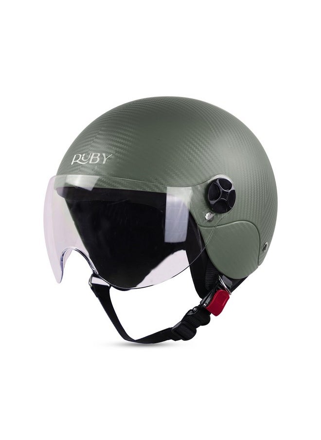 Steelbird Sbh-16 Ruby Isi Certified Open Face Helmet (Medium 580 Mm, Dashing Battle Green with Clear Visor)