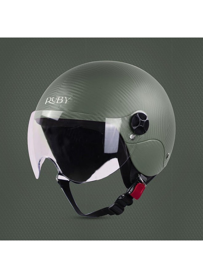 Steelbird Sbh-16 Ruby Isi Certified Open Face Helmet (Medium 580 Mm, Dashing Battle Green with Clear Visor)