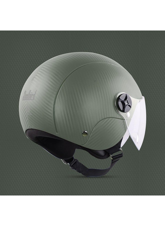 Steelbird Sbh-16 Ruby Isi Certified Open Face Helmet (Medium 580 Mm, Dashing Battle Green with Clear Visor)