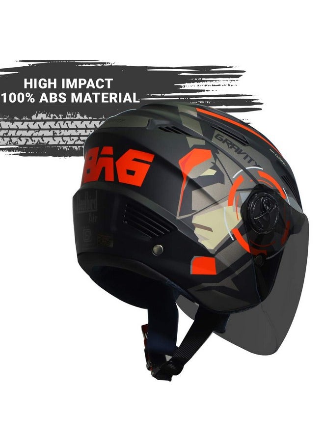 Steelbird SBA-6 7 Wings Gravity Open Face ABS ISI Certified Helmet (Medium 580 mm, Matt Black Orange Helmet Fitted with Clear Visor and Extra Smoke Visor)