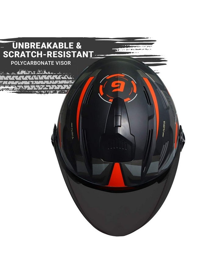 Steelbird SBA-6 7 Wings Gravity Open Face ABS ISI Certified Helmet (Medium 580 mm, Matt Black Orange Helmet Fitted with Clear Visor and Extra Smoke Visor)