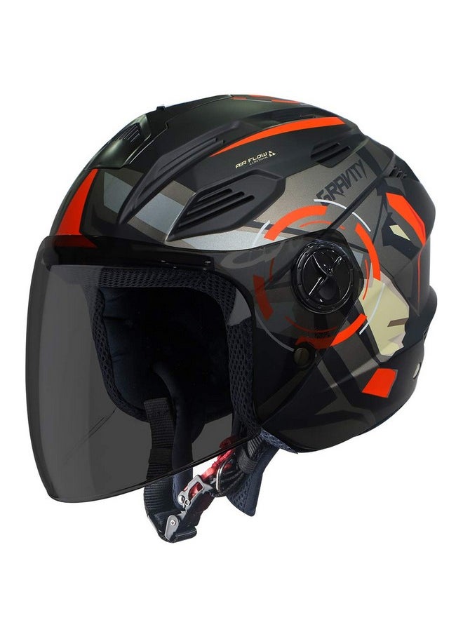 Steelbird SBA-6 7 Wings Gravity Open Face ABS ISI Certified Helmet (Medium 580 mm, Matt Black Orange Helmet Fitted with Clear Visor and Extra Smoke Visor)