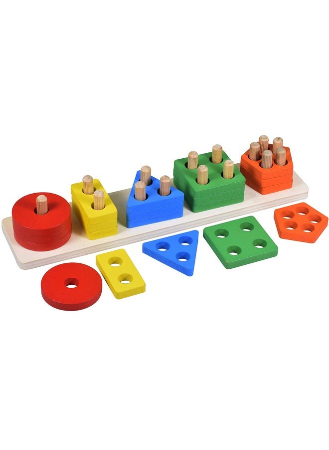 WISHKEY Wooden Angle Geometric Stacker Shape Sorter Blocks,Educational Intelligence Early Learning Column Puzzle Stacking Toy Set for Todder Kids Boys & Girls (Pack of 1, Multicolour)