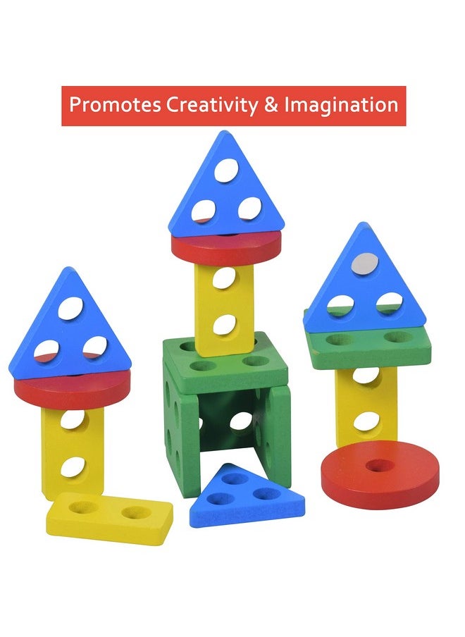 WISHKEY Wooden Angle Geometric Stacker Shape Sorter Blocks,Educational Intelligence Early Learning Column Puzzle Stacking Toy Set for Todder Kids Boys & Girls (Pack of 1, Multicolour)