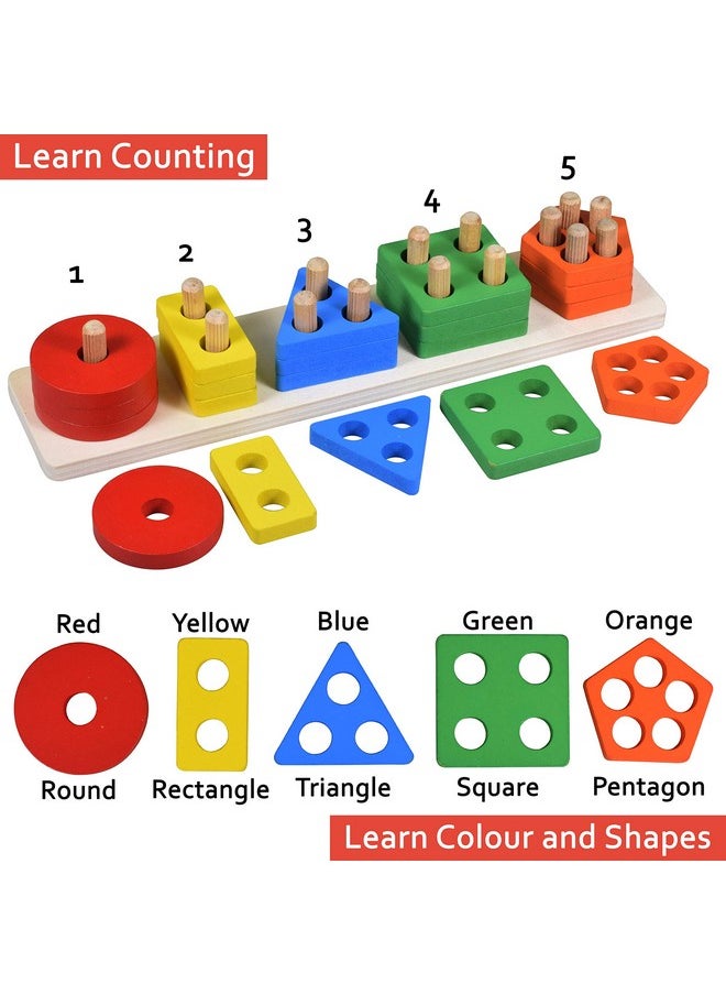 WISHKEY Wooden Angle Geometric Stacker Shape Sorter Blocks,Educational Intelligence Early Learning Column Puzzle Stacking Toy Set for Todder Kids Boys & Girls (Pack of 1, Multicolour)