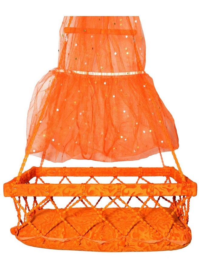 HURF Care Baby Swing Cotton jhula paalna Swings for New Born Babies for (0-2) Years with Protection(45X45X71 CM) (Orange)