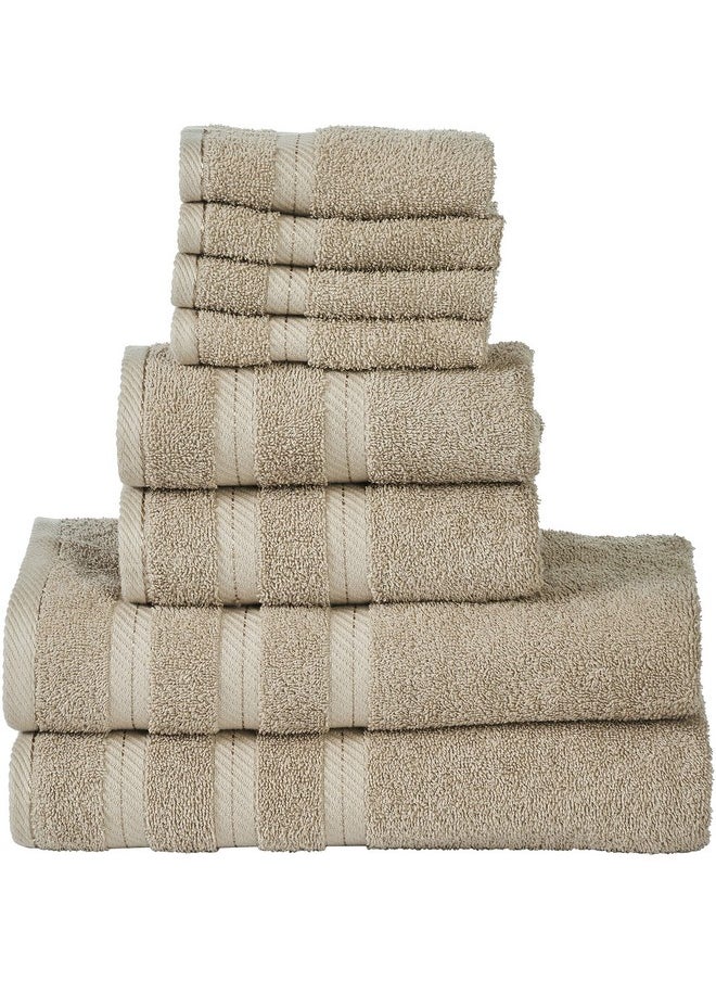 SENSES by Riba 8 Piece Towel Set, 501 GSM. All Cotton Fade-Resistant (Bath Towel 2 Pcs + Hand Towel 2 Pcs + Face Cloths 4 Pcs) - Taupe