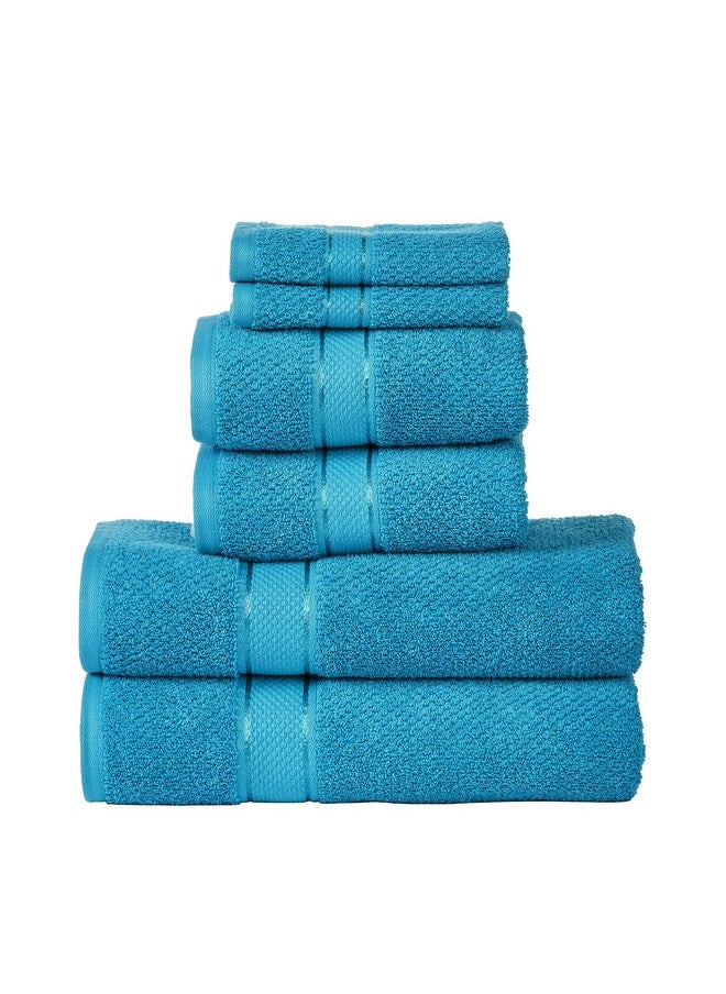 SENSES by Riba Textured Rice Weave 6 Piece Towel Set | All Cotton Fade-Resistant Highly Absorbent Super Soft Bathroom Towels(2 Pcs Each of Bath, Hand & Wash Towel) -550 GSM (Turquoise)