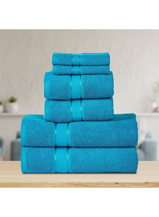 SENSES by Riba Textured Rice Weave 6 Piece Towel Set | All Cotton Fade-Resistant Highly Absorbent Super Soft Bathroom Towels(2 Pcs Each of Bath, Hand & Wash Towel) -550 GSM (Turquoise)