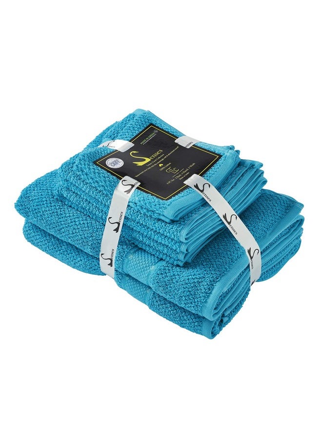 SENSES by Riba Textured Rice Weave 6 Piece Towel Set | All Cotton Fade-Resistant Highly Absorbent Super Soft Bathroom Towels(2 Pcs Each of Bath, Hand & Wash Towel) -550 GSM (Turquoise)