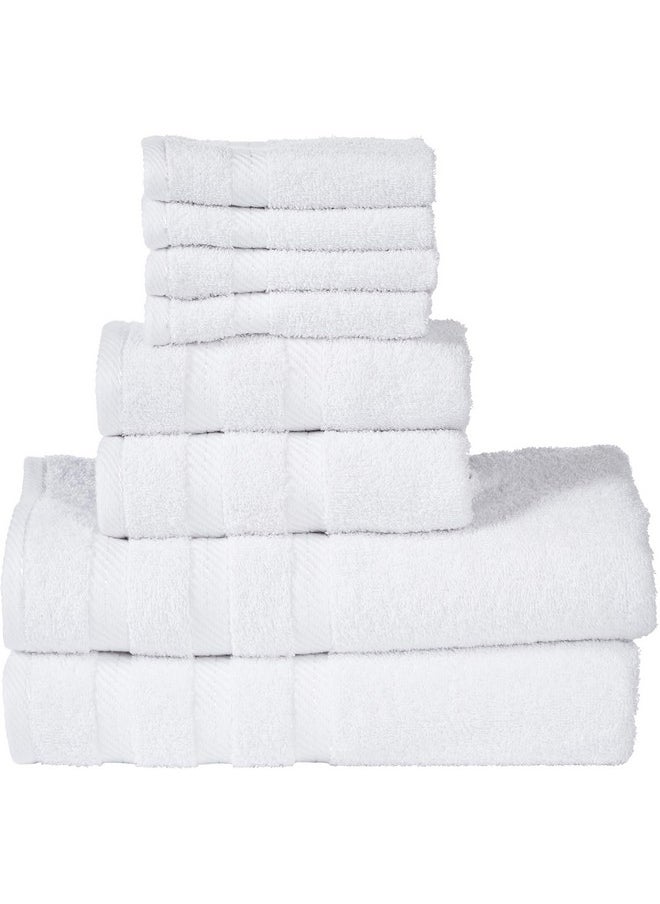 SENSES by Riba 8 Piece Towel Set, 501 GSM. All Cotton Fade-Resistant (Bath Towel 2 Pcs + Hand Towel 2 Pcs + Face Cloths 4 Pcs) - White