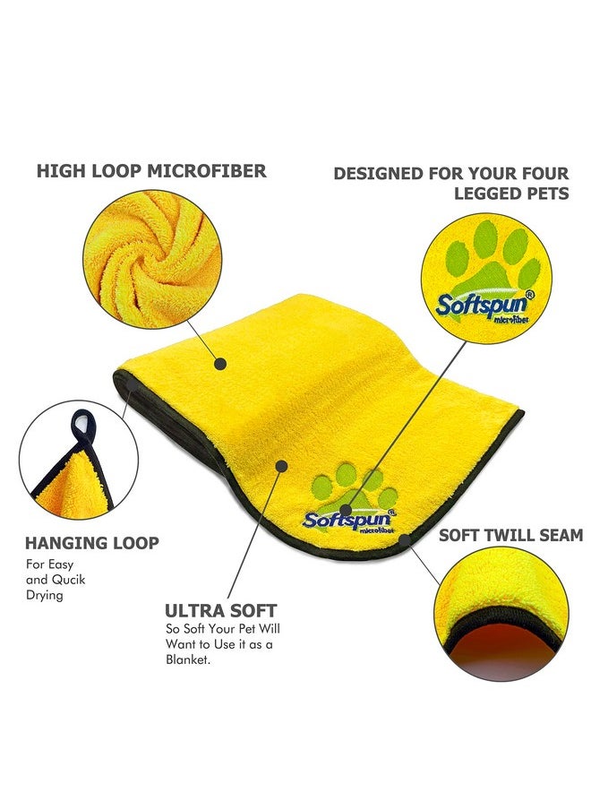SOFTSPUN Microfiber Pet Towel 70x140 cms 1pcs 380gsm Yellow! Ultra-Soft, Ultra-Absorbent for Drying Medium & Large Dogs & Cats of All Breeds Quickly.
