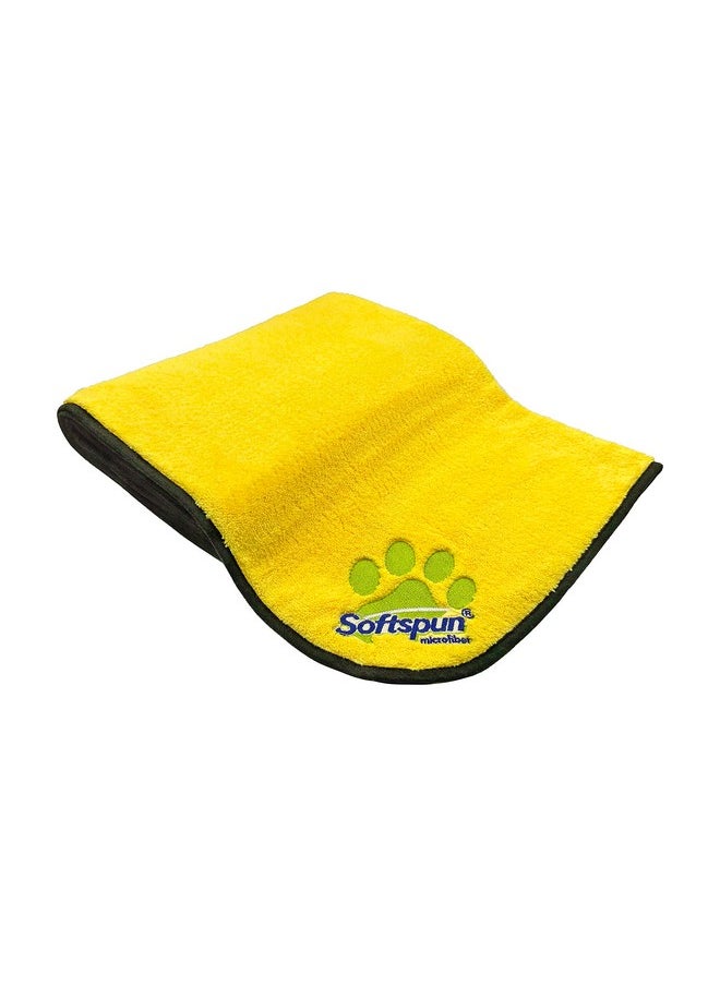 SOFTSPUN Microfiber Pet Towel 70x140 cms 1pcs 380gsm Yellow! Ultra-Soft, Ultra-Absorbent for Drying Medium & Large Dogs & Cats of All Breeds Quickly.