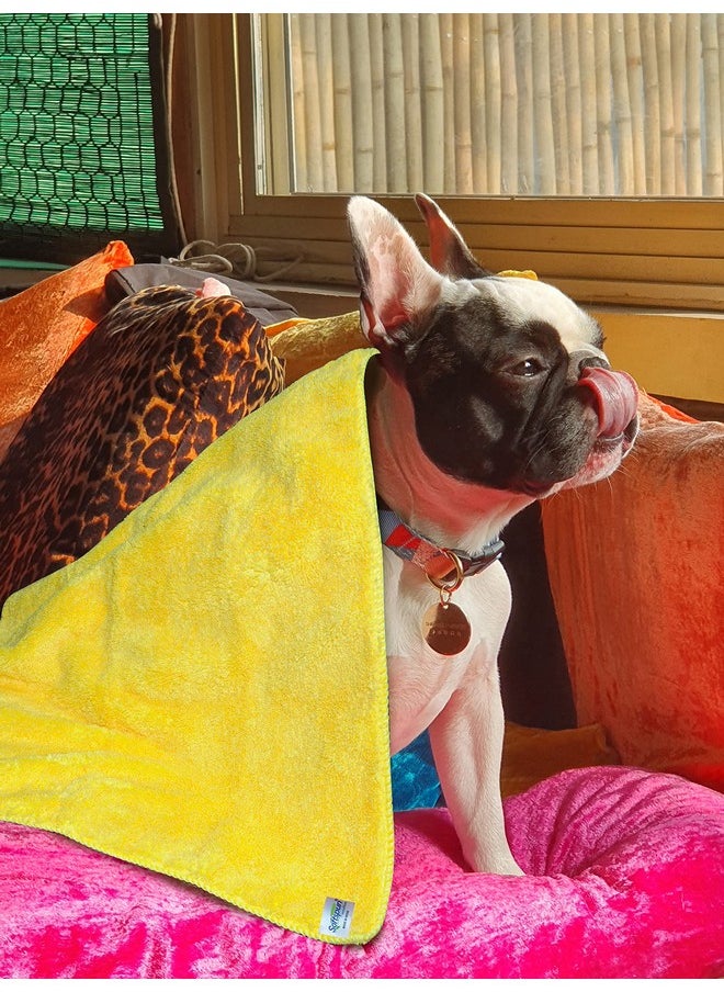 SOFTSPUN Microfiber Pet Towel 70x140 cms 1pcs 380gsm Yellow! Ultra-Soft, Ultra-Absorbent for Drying Medium & Large Dogs & Cats of All Breeds Quickly.