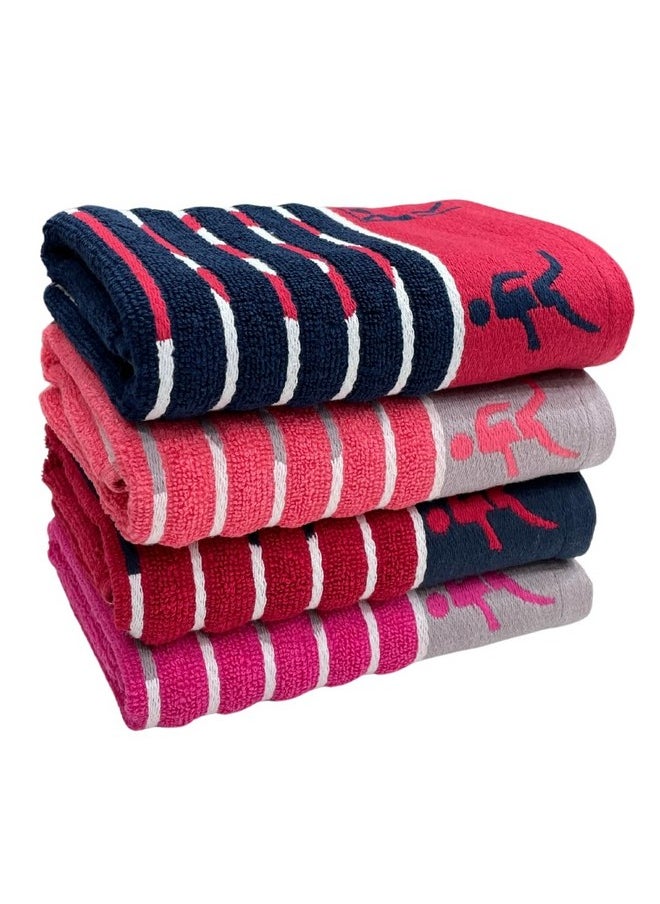 STAMIO Cotton 450 GSM Hand Towel Set of 4, 40 X 60 Cm Sports, Gym & Workout | Soft, Absorbent, Quick Dry, Full Size Large Towels | Sport Jacquard Border, Multicolor