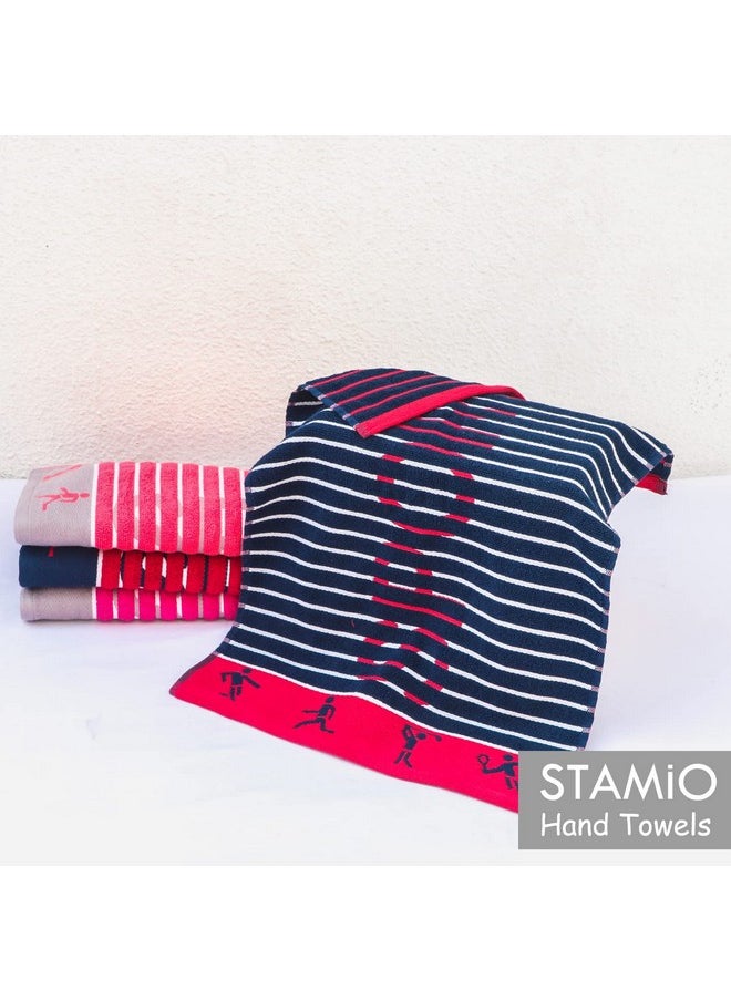 STAMIO Cotton 450 GSM Hand Towel Set of 4, 40 X 60 Cm Sports, Gym & Workout | Soft, Absorbent, Quick Dry, Full Size Large Towels | Sport Jacquard Border, Multicolor
