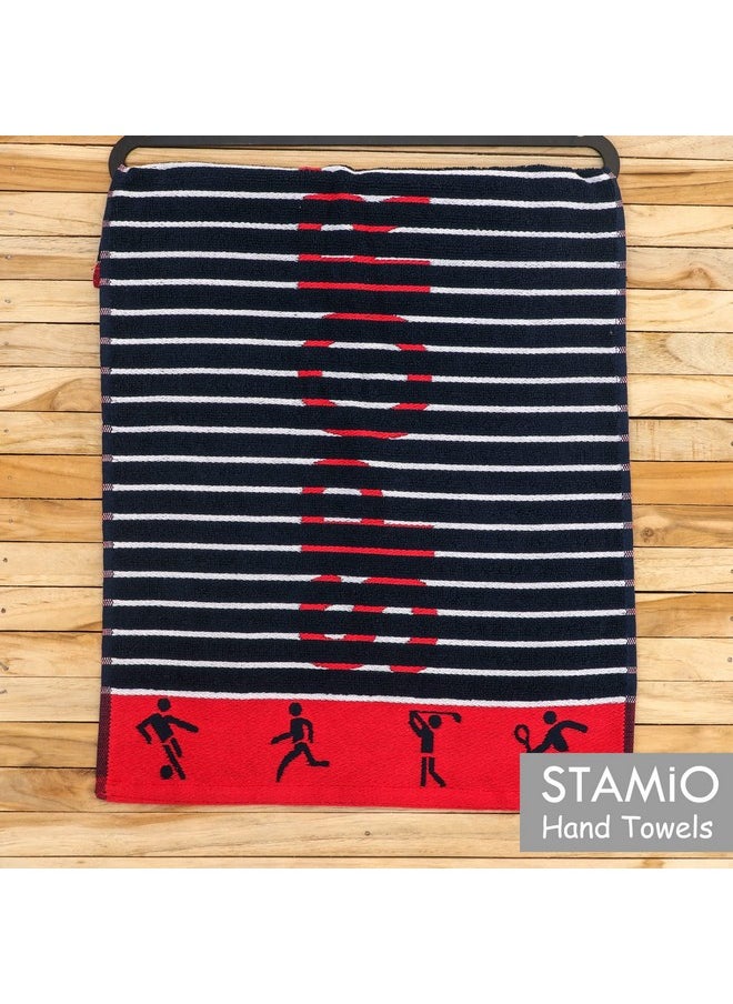 STAMIO Cotton 450 GSM Hand Towel Set of 4, 40 X 60 Cm Sports, Gym & Workout | Soft, Absorbent, Quick Dry, Full Size Large Towels | Sport Jacquard Border, Multicolor