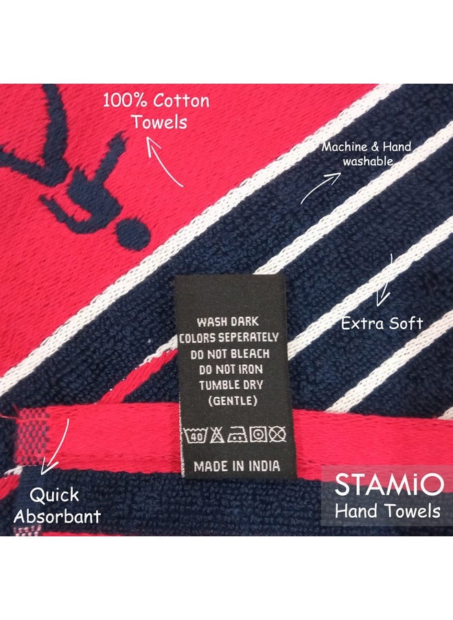 STAMIO Cotton 450 GSM Hand Towel Set of 4, 40 X 60 Cm Sports, Gym & Workout | Soft, Absorbent, Quick Dry, Full Size Large Towels | Sport Jacquard Border, Multicolor