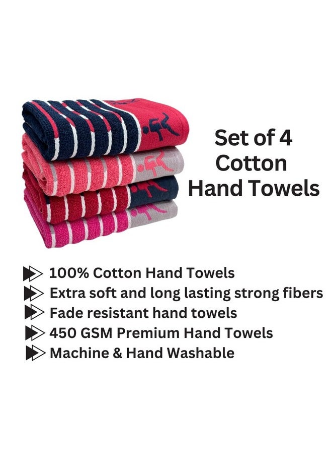 STAMIO Cotton 450 GSM Hand Towel Set of 4, 40 X 60 Cm Sports, Gym & Workout | Soft, Absorbent, Quick Dry, Full Size Large Towels | Sport Jacquard Border, Multicolor