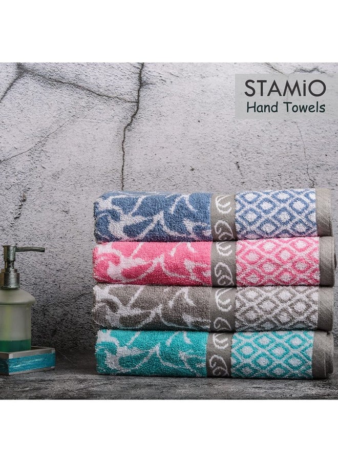 STAMIO Cotton 490 GSM Hand Towel Set of 4, 40 X 60 cm for Men, Women, Home Use, Gym, Wash Basin. Sports, Workout | Soft, Absorbent, Quick Dry, Full Size Large | Multicolor