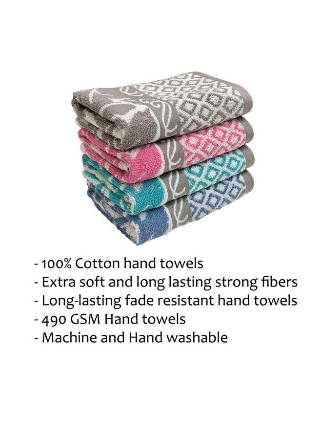 STAMIO Cotton 490 GSM Hand Towel Set of 4, 40 X 60 cm for Men, Women, Home Use, Gym, Wash Basin. Sports, Workout | Soft, Absorbent, Quick Dry, Full Size Large | Multicolor