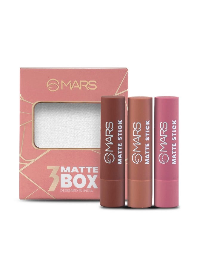 MARS Matte Box Set of 3 Lipsticks for Women | Long-Lasting | Smooth Finish | Moisturising | One Swipe Pigmentation (3x3.2 gm) (05-Blushed & Nudes)