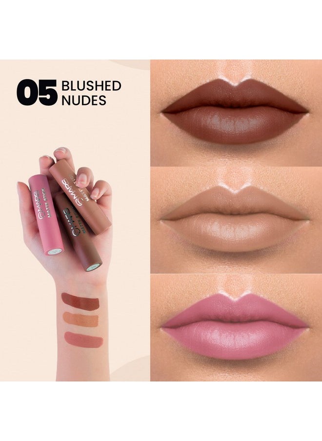 MARS Matte Box Set of 3 Lipsticks for Women | Long-Lasting | Smooth Finish | Moisturising | One Swipe Pigmentation (3x3.2 gm) (05-Blushed & Nudes)
