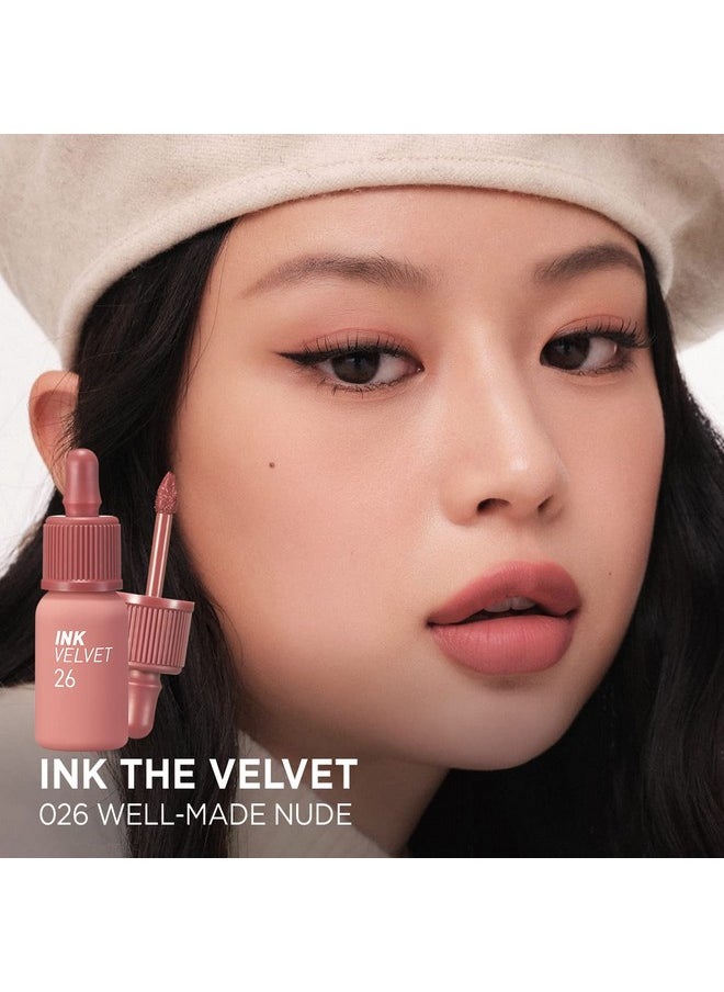 Peripera Ink the Velvet Lip Tint | High Pigment Color, Longwear, Weightless, Not Animal Tested, Gluten-Free, Paraben-Free (026 Well-Made Nude)
