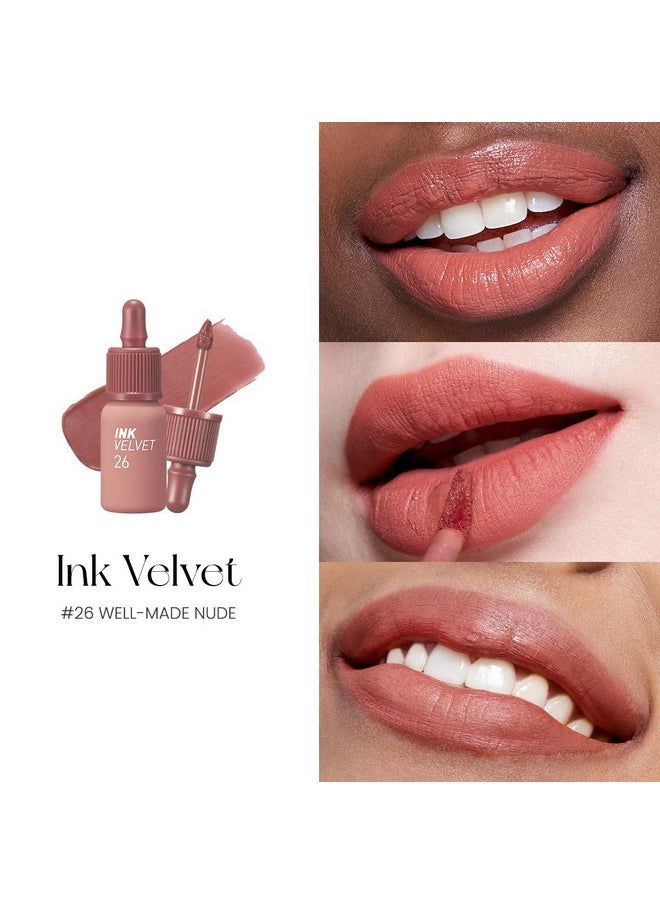 Peripera Ink the Velvet Lip Tint | High Pigment Color, Longwear, Weightless, Not Animal Tested, Gluten-Free, Paraben-Free (026 Well-Made Nude)