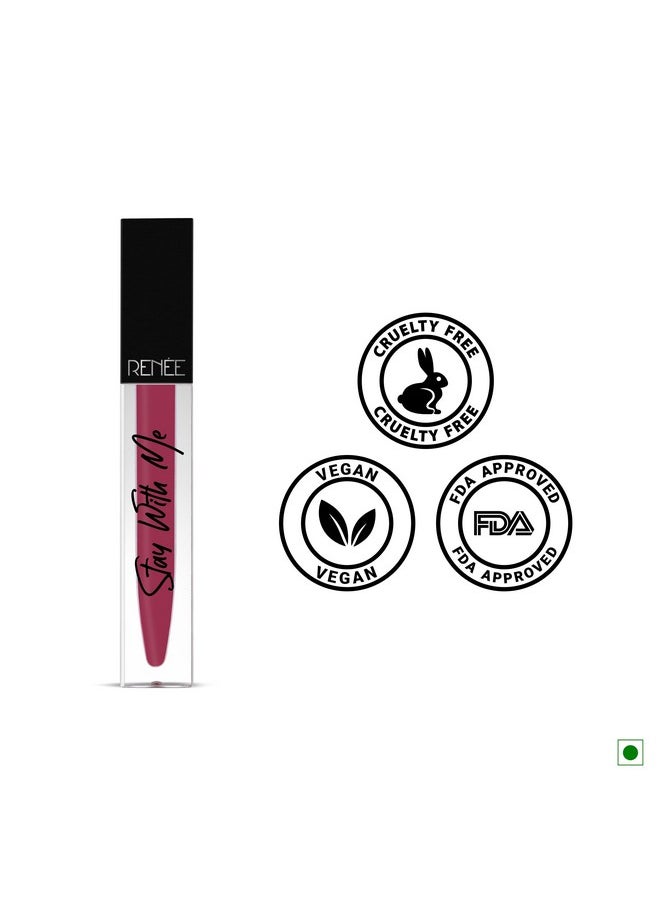 RENEE Stay With Me Matte Lip Color - Dose Of Rose 5ml| Long lasting, Light Weight & Non Transfer Formula| Water & Smudge Proof
