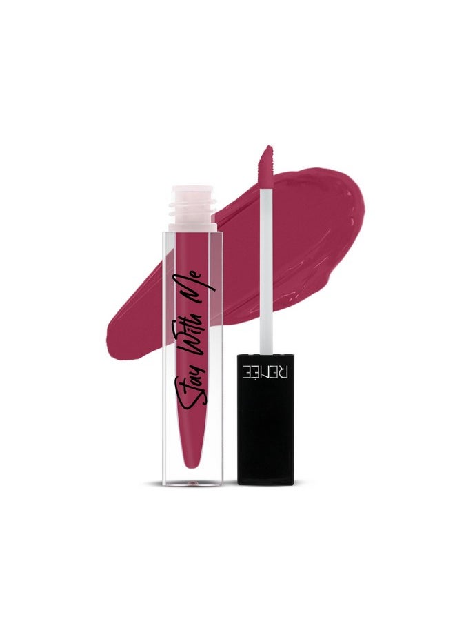 RENEE Stay With Me Matte Lip Color - Dose Of Rose 5ml| Long lasting, Light Weight & Non Transfer Formula| Water & Smudge Proof