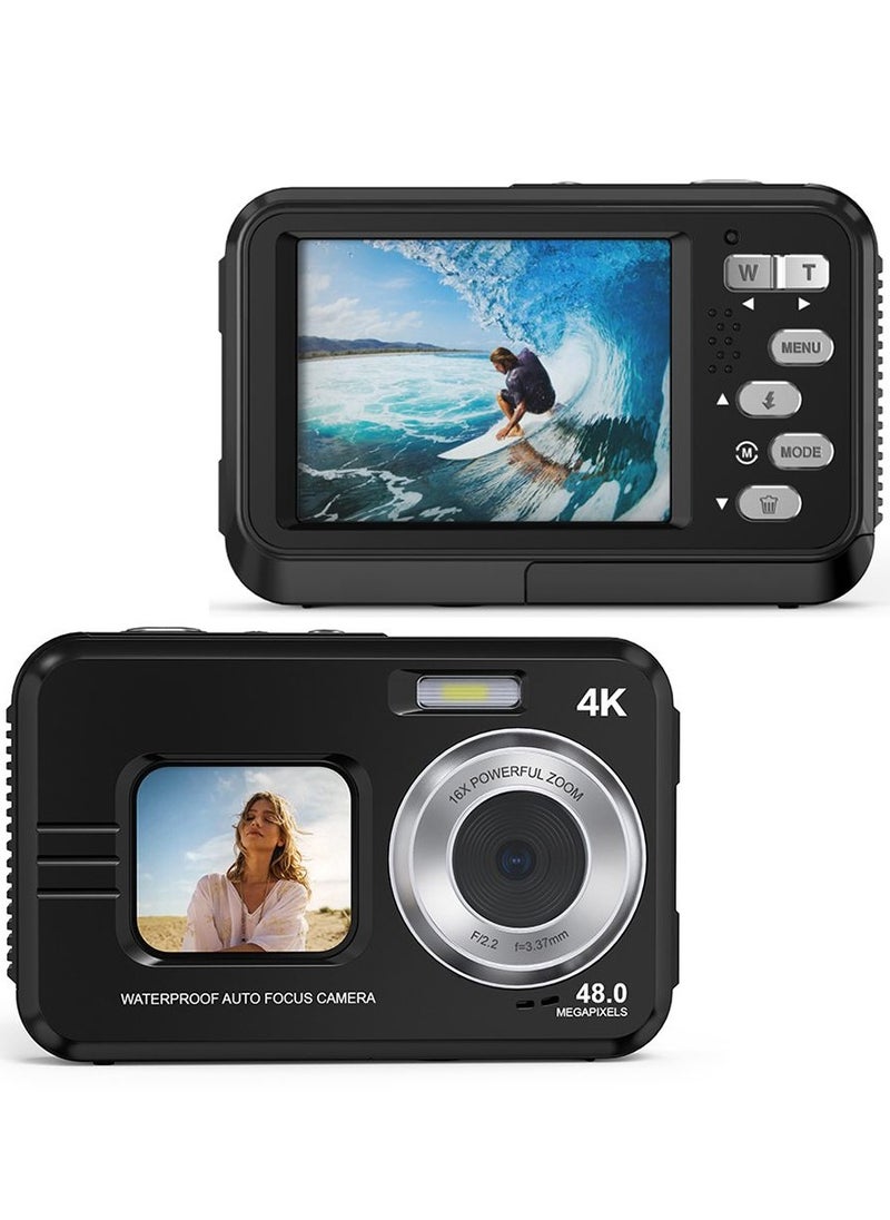 4K Underwater Camera 11FT Waterproof Camera with 64GB Card 48MP Autofocus Dual-Screen Selfie Underwater Camera (Black)