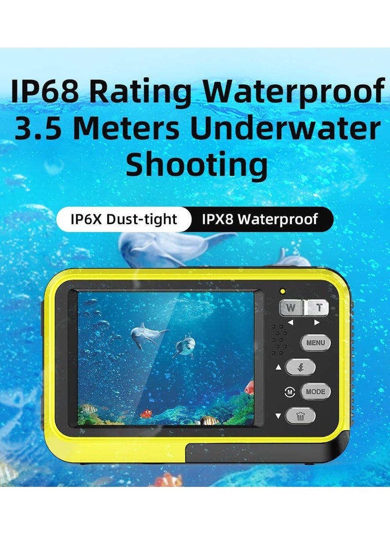 4K Underwater Camera 11FT Waterproof Camera with 64GB Card 48MP Autofocus Dual-Screen Selfie Underwater Camera (Black)