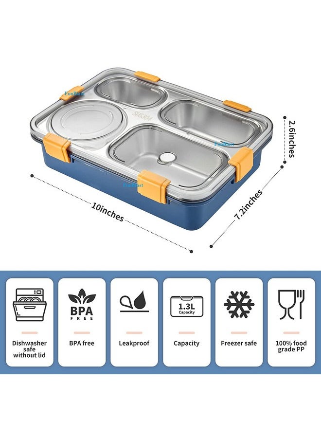 FunBlast Lunch Box - Stainless Steel Lunch Box for Kids, Tiffin Box, Lunch Box with Spoon and Fork, Bento Lunch Box, Lunch Box for Kids, Leak Proof Lunch Box, Lunch Box for Office Women and Men (Blue)