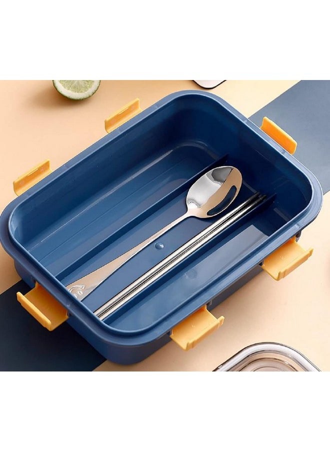 FunBlast Lunch Box - Stainless Steel Lunch Box for Kids, Tiffin Box, Lunch Box with Spoon and Fork, Bento Lunch Box, Lunch Box for Kids, Leak Proof Lunch Box, Lunch Box for Office Women and Men (Blue)