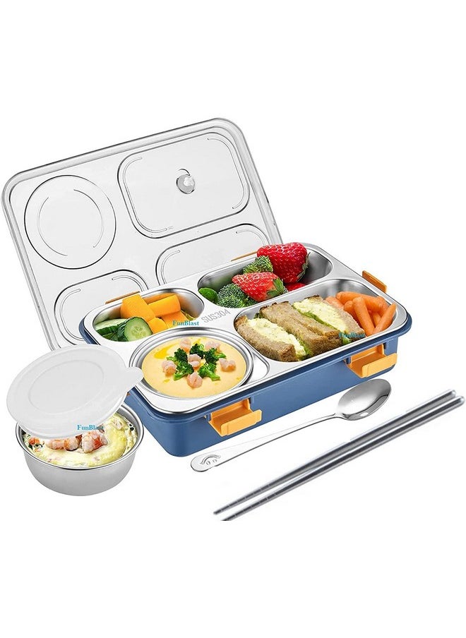 FunBlast Lunch Box - Stainless Steel Lunch Box for Kids, Tiffin Box, Lunch Box with Spoon and Fork, Bento Lunch Box, Lunch Box for Kids, Leak Proof Lunch Box, Lunch Box for Office Women and Men (Blue)