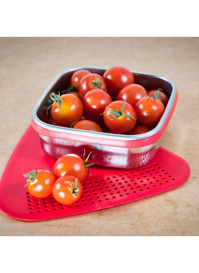 Veigo Original Stainless Steel Medium Snack Box (330 ml)| Airtight & Leakproof| Freezer & Dishwasher Safe| Snacks Box for School|Silicone Ring & Polymer Frame| Safe Lid Lock| Red