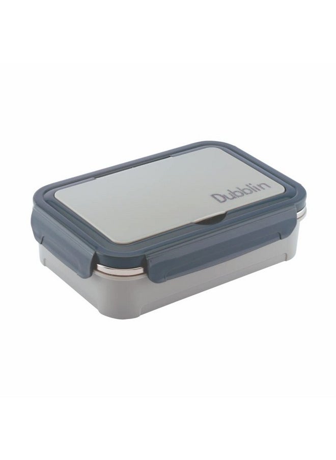 DUBBLIN Buffet Stainless Steel Lunch Box Insulated Airtight Spill Proof with Spoon, Fork & Mini sabzi Container Inside, 850 ml, Grey