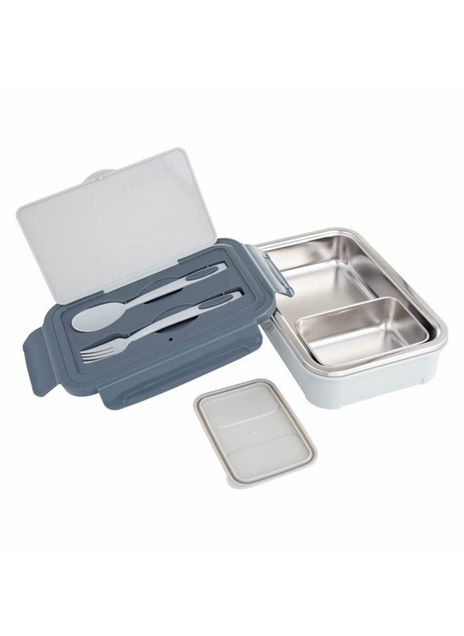 DUBBLIN Buffet Stainless Steel Lunch Box Insulated Airtight Spill Proof with Spoon, Fork & Mini sabzi Container Inside, 850 ml, Grey